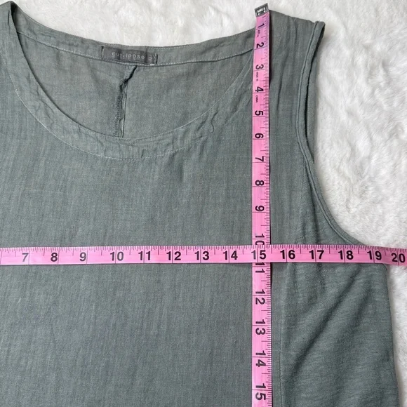 Cut Loose Linen Asym Tunic Dress M Sage Green Sleeveless Pocket Tiered Lagenlook - Picture 15 of 17